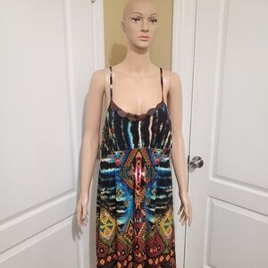 Bisou Bisou Multicolor Abstract Print Tank with Black Label Trim